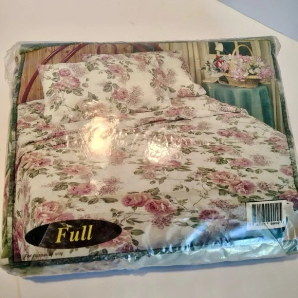 Vtg Camelot 4 Piece Muslin FULL SET AOP Floral Bed Sheets Romantic Cottagecore